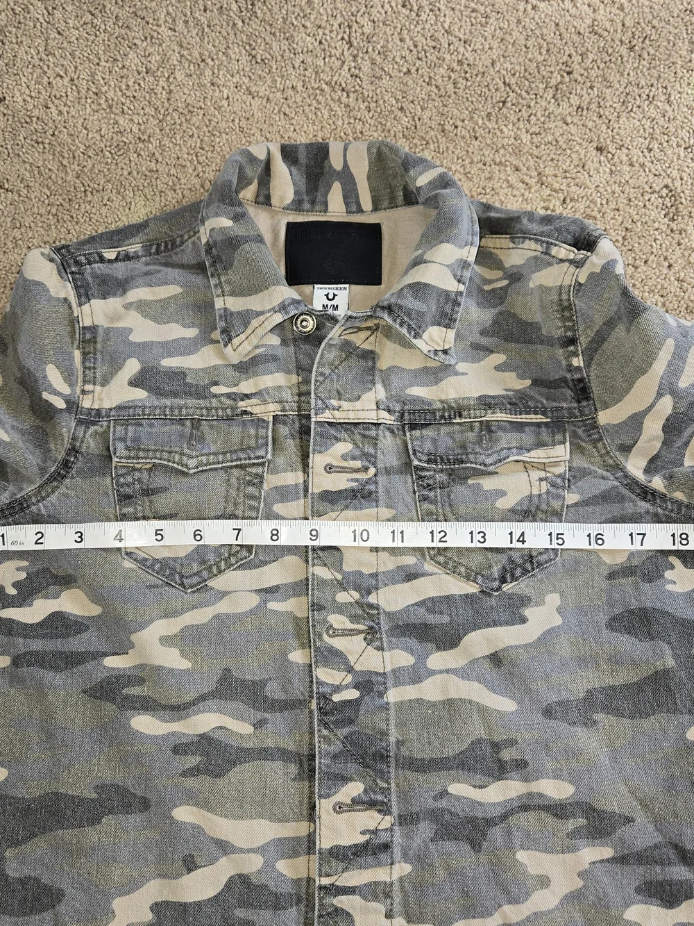 True Religion Womens Camo Trucker Jacket Medium Cotton Linen Blend Military